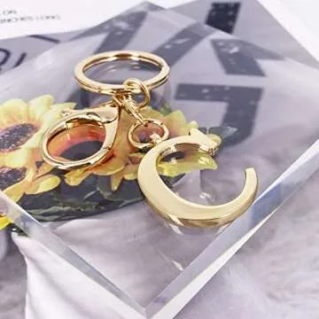 LAXPICOL Gold Keychain Letter C Keychains for Women Men Bag Charms Purse Charms For Handbags Metal Alphabet Initial Letter Key Ring Keychain