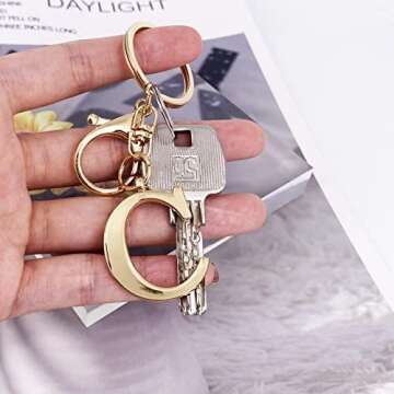 LAXPICOL Gold Keychain Letter C Keychains for Women Men Bag Charms Purse Charms For Handbags Metal Alphabet Initial Letter Key Ring Keychain