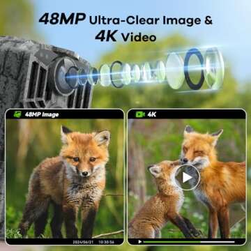 DEATTI Trail Camera 48MP 4K Game Camera with 8 Batteries 32G SD Card, WiFi Bluetooth Connection, Nig...