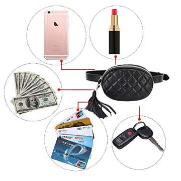 Van Caro Womens Quilted Tassel Belt Bag Crossbody Shoulder Chain Purse 2-Way Belt Bag