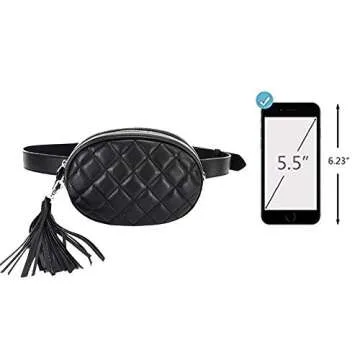 Van Caro Womens Quilted Tassel Belt Bag Crossbody Shoulder Chain Purse 2-Way Belt Bag