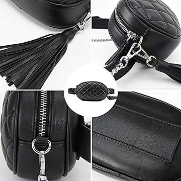 Van Caro Womens Quilted Tassel Belt Bag Crossbody Shoulder Chain Purse 2-Way Belt Bag