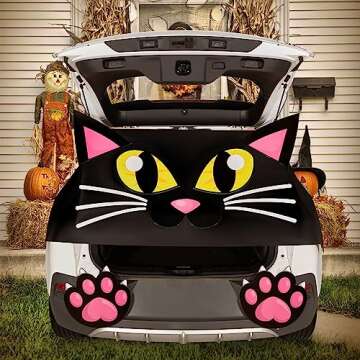 JOYIN Halloween Cat Trunk or Treat Car Decorations Kit for SUV Van Vehicle Trunk, Cute Halloween Stickers Balloons Hand Head Archway Garage Door Haunted House Outdoor Halloween Decorations Outside