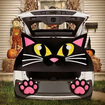 JOYIN Halloween Cat Trunk or Treat Car Decorations Kit for SUV Van Vehicle Trunk, Cute Halloween Stickers Balloons Hand Head Archway Garage Door Haunted House Outdoor Halloween Decorations Outside