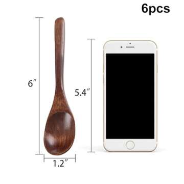 HANSGO Small Wooden Spoons, 6PCS Small Soup Spoons Wooden Spoons for Eating with Honey Coffee Tea Ja...