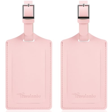 Travelambo Faux Leather Luggage Tags - Dual-Sided Privacy & Style in Light Pink