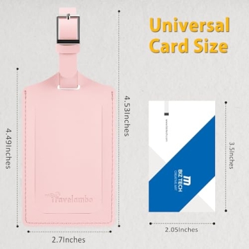 Travelambo Faux Leather Luggage Tags Dual-Sided Privacy Light Pink
