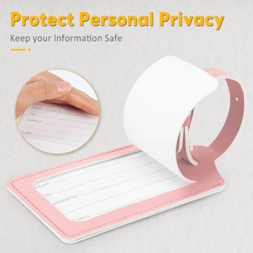 Travelambo Faux Leather Luggage Tags Dual-Sided Privacy Light Pink
