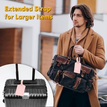 Travelambo Faux Leather Luggage Tags Dual-Sided Privacy Light Pink