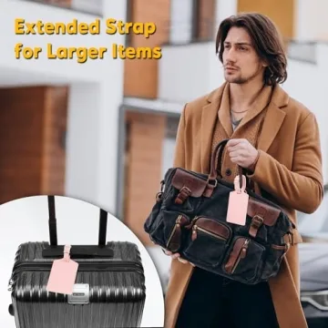 Travelambo Faux Leather Luggage Tags Dual-Sided Privacy Light Pink