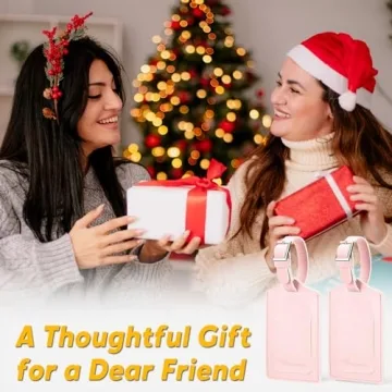 Travelambo Faux Leather Luggage Tags Dual-Sided Privacy Light Pink