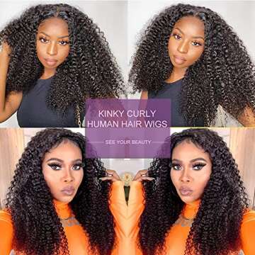 Curly Lace Front Wig Human Hair 13x4 Kinky Curly Transparent Lace Frontal Wigs with Baby Hair Pre Plucked 22 Inch Curly Wigs for Women 180 Density Brazilian Deep Curly Lace Front Wigs Human Hair