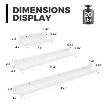 Muzilife 35.4" Large Floating Wall Ledge Shelves with Lip - Set of 2 Wood Floating Shelves - White Wall Mounted Picture Ledge for Office, Bathroom, Bedroom, Living Room, Kitchen