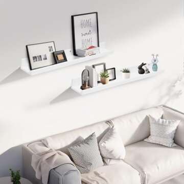 Muzilife 35.4" Large Floating Wall Ledge Shelves with Lip - Set of 2 Wood Floating Shelves - White Wall Mounted Picture Ledge for Office, Bathroom, Bedroom, Living Room, Kitchen
