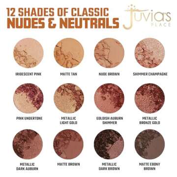Juvia's Place Palette The Nubian - Golds, Coppers, Browns and Nudes, Shades of 12, Matte & Shimmer Shades, Pigmented Makeup Palette Eye Color & Shine, Pressed