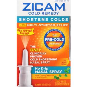 Zicam Cold Remedy No-Drip Nasal Spray with Cooling Menthol & Eucalyptus, Homeopathic, Zinc-Free, Pre...