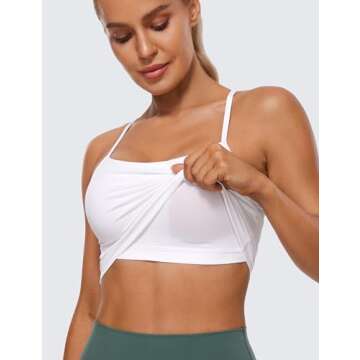 CRZ YOGA Womens Butterluxe Y Back Longline Sports Bras - Spaghetti Straps Racerback Padded Yoga Workout Crop Tank Top White X-Small