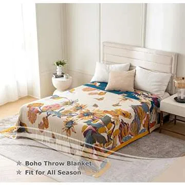 Luxurious 100% Cotton Boho Throw Blanket for Home Decor