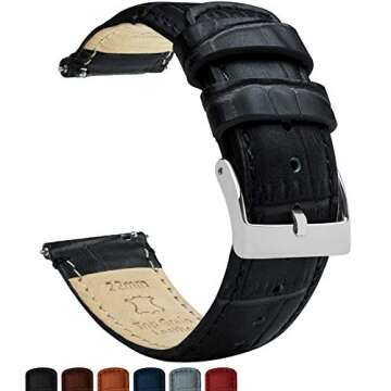BARTON WATCH BANDS, 19mm Black - Alligator Grain - Quick Release Leather Watch Bands