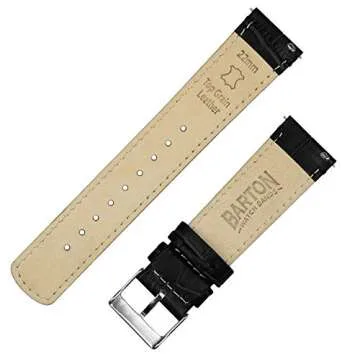 BARTON WATCH BANDS, 19mm Black - Alligator Grain - Quick Release Leather Watch Bands