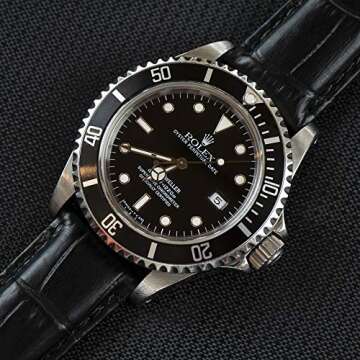 BARTON WATCH BANDS, 19mm Black - Alligator Grain - Quick Release Leather Watch Bands