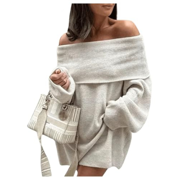 SHENHE Women's Stylish Off Shoulder Mini Sweater Dress with Long Sleeves