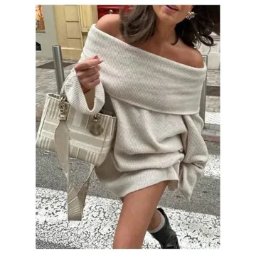 SHENHE Off Shoulder Mini Sweater Dress for Women