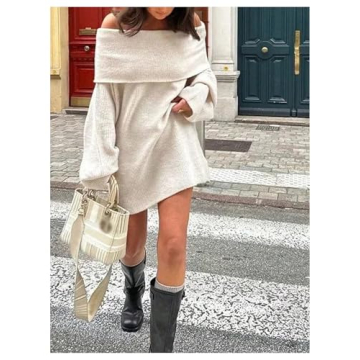 SHENHE Off Shoulder Mini Sweater Dress for Women