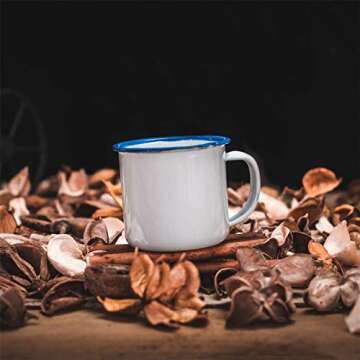 Rink Drink White Enamel Espresso Coffee Mugs - 150ml - Blue Trim - Pack of 6