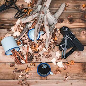 Rink Drink White Enamel Espresso Coffee Mugs - 150ml - Blue Trim - Pack of 6