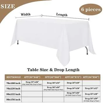 Fitable 6 Pack White Tablecloths for Rectangle Tables