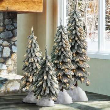 Haute Decor Lightly Flocked Alpine Tree with Wood Pole and Warm White Battery-Operated LED Lights wi...