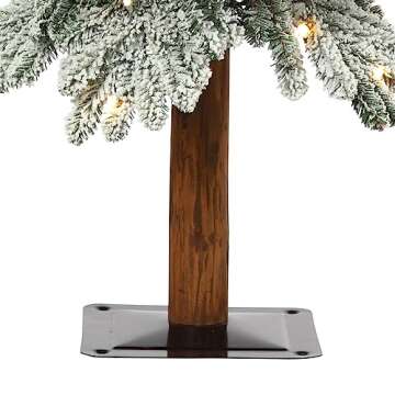 Haute Decor Lightly Flocked Alpine Tree with Wood Pole and Warm White Battery-Operated LED Lights with Timer (4-Foot)