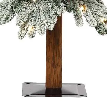 Haute Decor Lightly Flocked Alpine Tree with Wood Pole and Warm White Battery-Operated LED Lights with Timer (4-Foot)