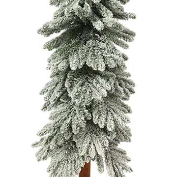 Haute Decor Lightly Flocked Alpine Tree with Wood Pole and Warm White Battery-Operated LED Lights with Timer (4-Foot)