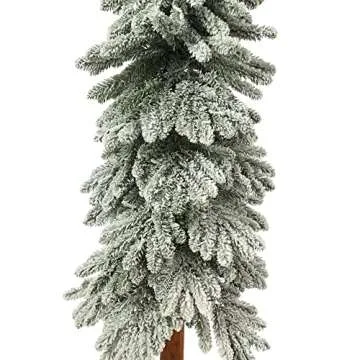 Haute Decor Lightly Flocked Alpine Tree with Wood Pole and Warm White Battery-Operated LED Lights with Timer (4-Foot)