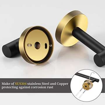 Hinmood 5 Pieces Bathroom Hardware Set Black Gold, Towel Rack Including 2pcs 16 inch Tower Bar, Towel Ring and 2 PCS Towel Hooks