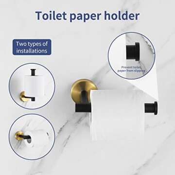 Hinmood 5 Pieces Bathroom Hardware Set Black Gold, Towel Rack Including 2pcs 16 inch Tower Bar, Towel Ring and 2 PCS Towel Hooks