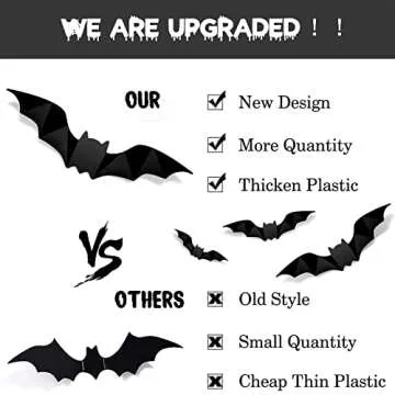 96Pcs DIY 3D Bats Halloween Decorations, 4 Different Sizes PVC Bat Stickers for Home Decor / Wall Decor / Indoor Party Decorations, with Double-Sided Adhesive Included