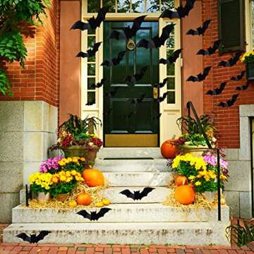 96Pcs DIY 3D Bats Halloween Decorations, 4 Different Sizes PVC Bat Stickers for Home Decor / Wall Decor / Indoor Party Decorations, with Double-Sided Adhesive Included