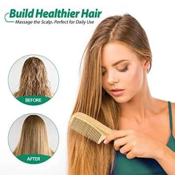 Natural Bamboo Combs Set for All Hair Types - 5 Pcs