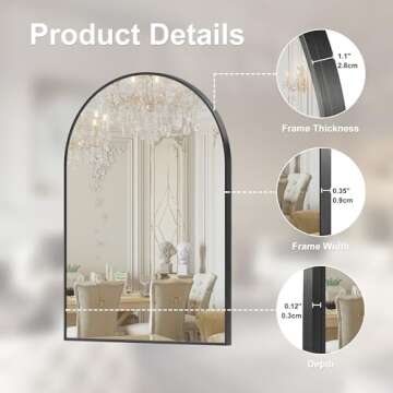 Arcus Home Arched Black Mirror 30 x 40 Inch Bathroom Mirror with Powder Coated Iron Frame, Mirrors for Wall,Bedroom, Vanity, Living Room, for Modern Minimalist Farmhouse Home Decor
