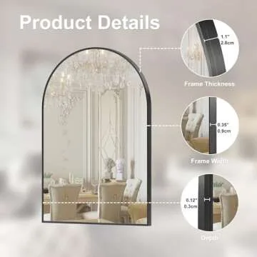 Arcus Home Arched Black Mirror 30 x 40 Inch Bathroom Mirror with Powder Coated Iron Frame, Mirrors for Wall,Bedroom, Vanity, Living Room, for Modern Minimalist Farmhouse Home Decor