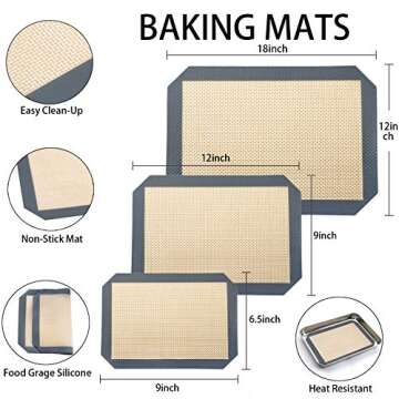 Stainless Steel Baking Sheet with Silicone Mat Set, Set of 6 (3 Sheets + 3 Mats),Size 18,12,9 inch, Estmoon Nonstick Cookie Sheet Baking Pan Non Toxic & Heavy Duty & Easy Clean, Dishwasher Safe