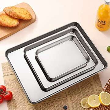 Stainless Steel Baking Sheet with Silicone Mat Set, Set of 6 (3 Sheets + 3 Mats),Size 18,12,9 inch, Estmoon Nonstick Cookie Sheet Baking Pan Non Toxic & Heavy Duty & Easy Clean, Dishwasher Safe