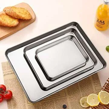 Stainless Steel Baking Sheet with Silicone Mat Set, Set of 6 (3 Sheets + 3 Mats),Size 18,12,9 inch, Estmoon Nonstick Cookie Sheet Baking Pan Non Toxic & Heavy Duty & Easy Clean, Dishwasher Safe