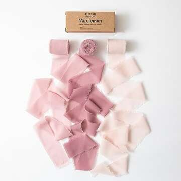 Maclemon Handmade Fringe Dusty Rose Nude Pink Mauve Chiffon Silk Ribbon 3 Rolls 2" x 7Yd Ribbons Set...