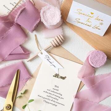 Maclemon Handmade Fringe Dusty Rose Nude Pink Mauve Chiffon Silk Ribbon 3 Rolls 2" x 7Yd Ribbons Set for Wedding Invitations,Bridal Bouquets,Gifts Wrapping,DIY Crafts