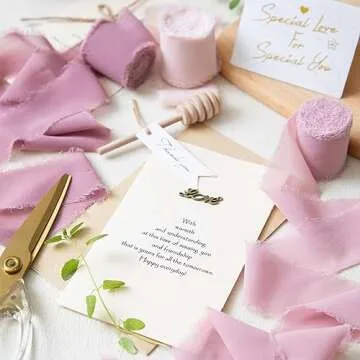 Maclemon Handmade Fringe Dusty Rose Nude Pink Mauve Chiffon Silk Ribbon 3 Rolls 2" x 7Yd Ribbons Set for Wedding Invitations,Bridal Bouquets,Gifts Wrapping,DIY Crafts