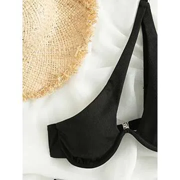 MakeMeChic Women's Chic Ribbed 2 Piece Swimsuit - Push Up Bikini Set